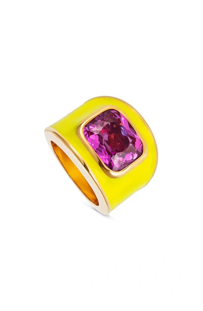 Nevernot 18kt Gold And Enamel Ring W Topaz In Yellow