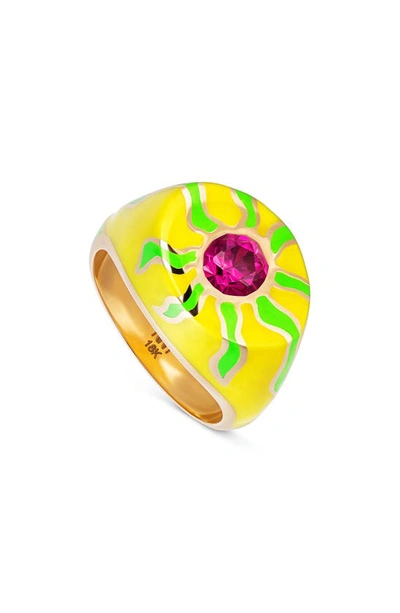 Nevernot 18k Yellow Gold Spread Your Light Ring In 18k Gold And Pink Topaz