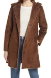 GALLERY HOODED FAUX SUEDE & FAUX SHEARLING A-LINE COAT,GF21702M