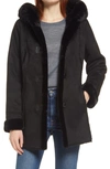GALLERY HOODED FAUX SHEARLING A-LINE COAT,GF21786M