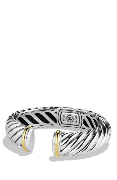 David Yurman Sculpted Cable Cuff With 18k Yellow Gold In Silver/yellow Gold