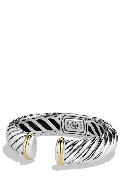 David Yurman Sculpted Cable Cuff With 18k Yellow Gold In Silver