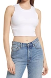 Topshop Wide Rib Cotton Blend Crop Tank Top In White