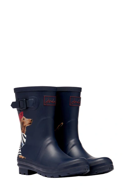Joules Print Molly Welly Rain Boot In Navy Sausage Dog
