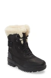 Sorel Tivoli Leather Shearling Snow Booties In Black Leather