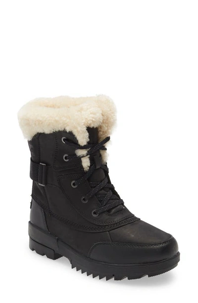 Sorel Tivoli Leather Shearling Snow Booties In Black