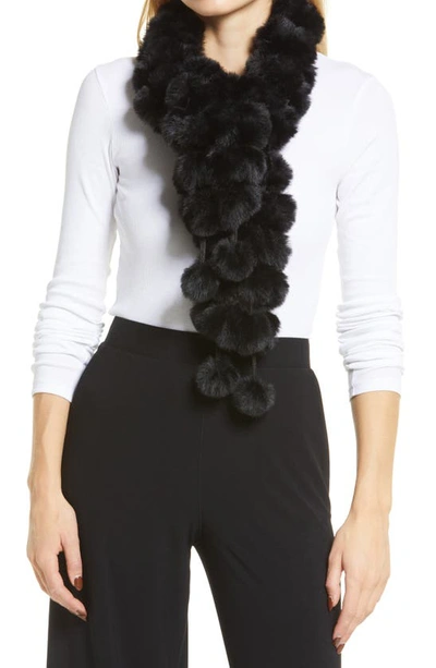 La Fiorentina Faux Fur Pompom Muffler Scarf In Black