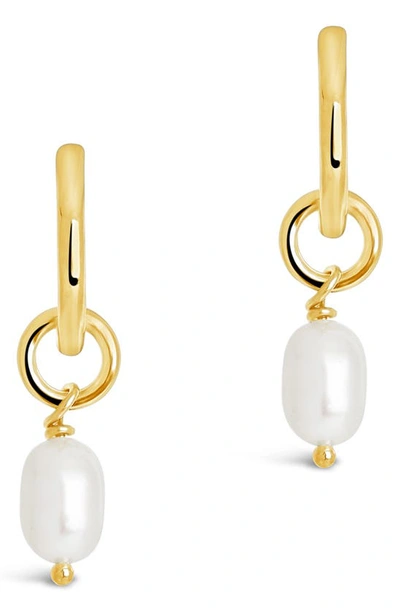 Sterling Forever Sterling Silver Cultured Freshwater Pearl Hoop Earrings In Gold