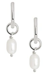 Sterling Forever Freshwater Pearl Drop Huggie Hoop Earrings In Silver