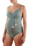 Cache Coeur Manitoba Maternity Swimsuit In Sage In Soft Green