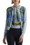 OSCAR DE LA RENTA FLORAL FIELD PRINT SILK & VIRGIN WOOL CARDIGAN,22RN155BFF