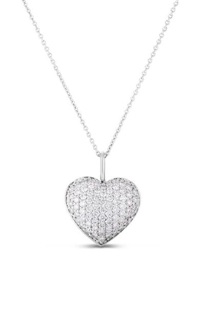 Roberto Coin 18k White Gold Diamond Pave Heart Pendant Necklace, 16-18