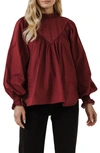 Free The Roses Ruffle Long Sleeve Blouse In Wine