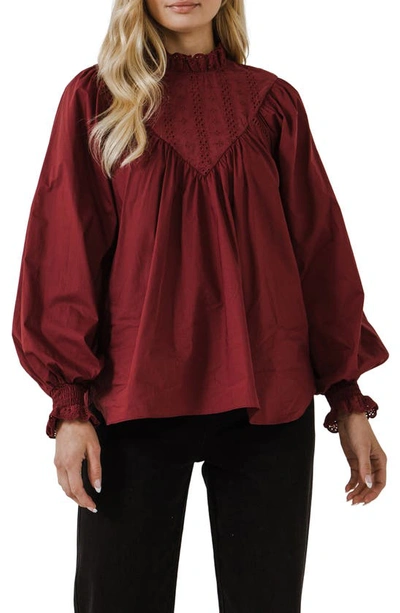 Free The Roses Ruffle Long Sleeve Blouse In Wine