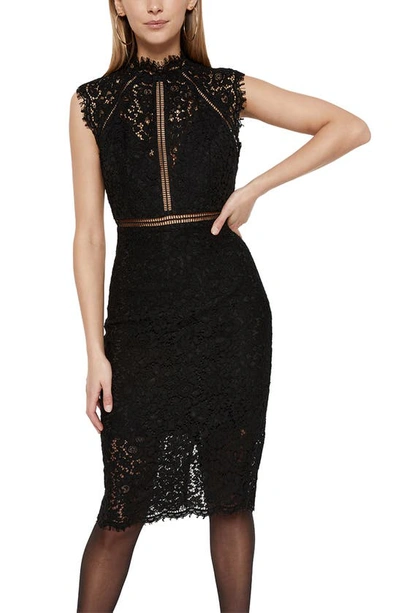 Bardot Lace Sheath Cocktail Dress In Black