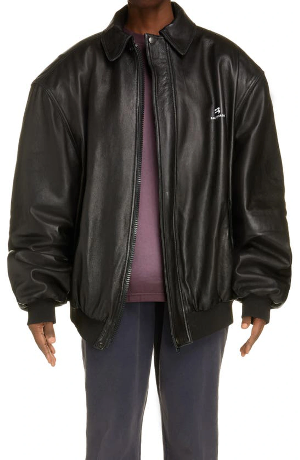Balenciaga Taxi Logo Oversize Leather Jacket In Black | ModeSens