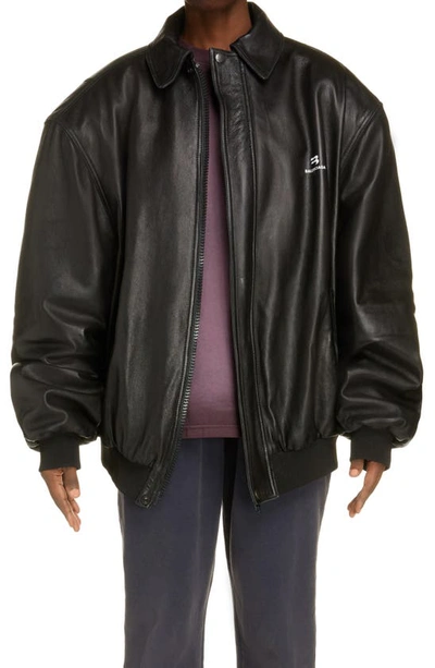Balenciaga Taxi Logo Oversize Leather Jacket In Black | ModeSens