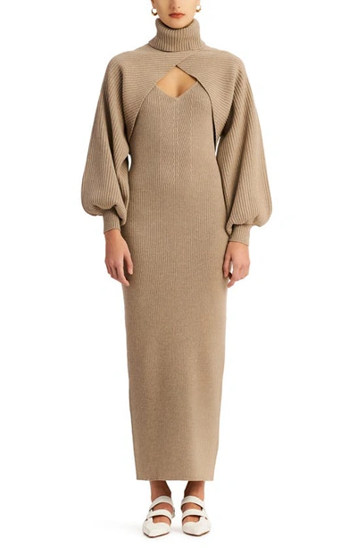 Ronny Kobo Lalu Long Sleeve Shrug & Sleeveless Maxi Sweater Dress In  Oatmeal | ModeSens