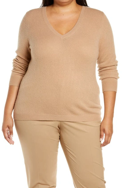 Nordstrom Essential V-neck Cashmere Sweater In Camel