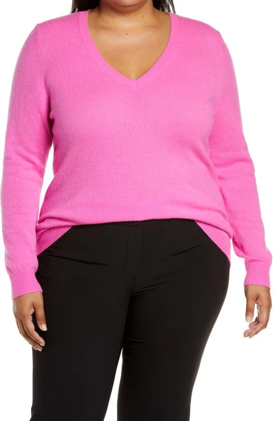 Nordstrom Essential V-neck Cashmere Sweater In Pink Flash