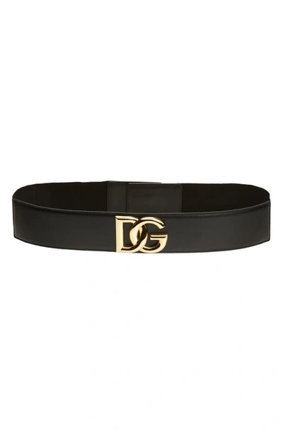 Dolce & Gabbana Dg High-waist Stretch Leather Belt In Black