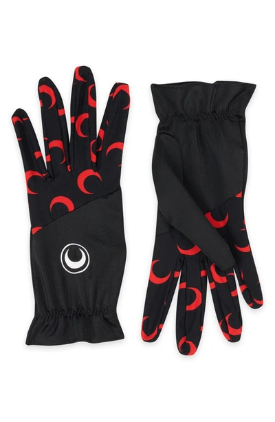 Marine Serre Crescent Moon-print Gloves In Black,red