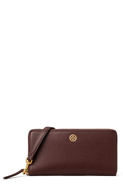 Tory Burch Robinson Continental Leather Wallet In Tempranillo