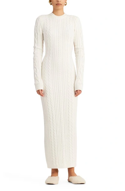 Ronny Kobo Eire Cable Knit Open Back Maxi Sweater Dress In White