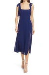 Reformation Twilight Square-neck Chiffon Midi Dress In Danube