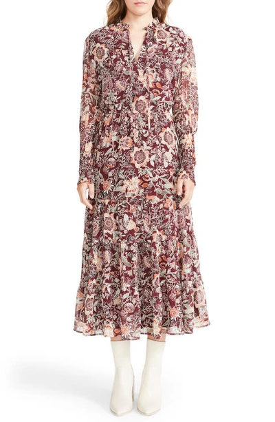 Bb Dakota By Steve Madden All Mixed Up Floral Long Sleeve Midi Dress In Port