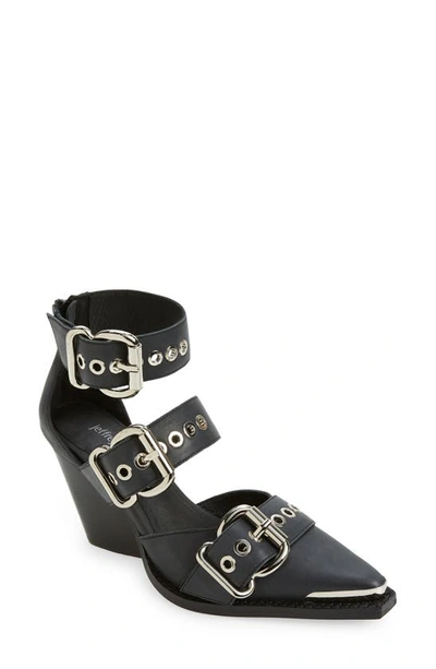Jeffrey Campbell Emilia Buckle Cutout Boot In Black Distressed Silver