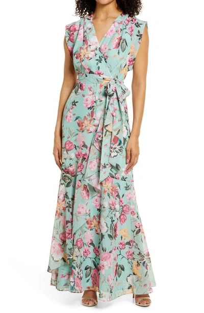 Eliza J Floral Faux Wrap Maxi Dress In Green Multi | ModeSens