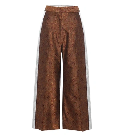 Hillier Bartley Silk Jacquard Wide-leg Cropped Trousers In Burgundy