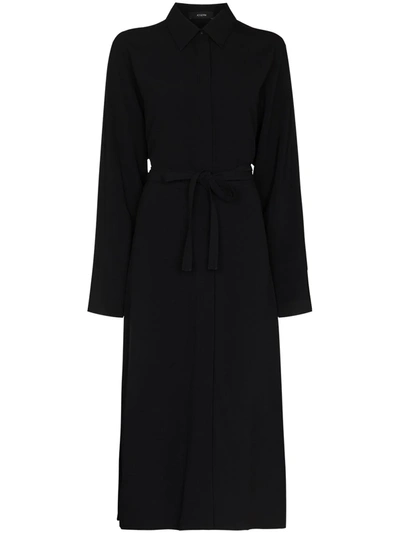 Joseph Darian Belted Crepe Midi Shirt Dress In Black