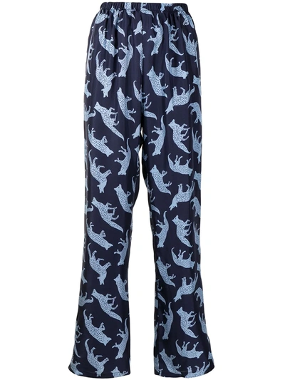 Fred Segal Coyote Print Pyjama Silk Bottoms In Blue
