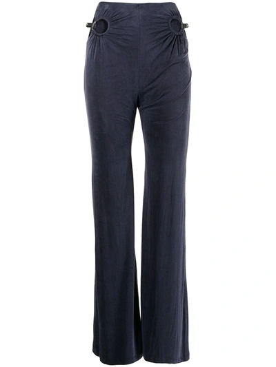Dion Lee Womens Sueded Navy Horse-bit Straight-leg High-rise Stretch-woven Trousers M In Blue