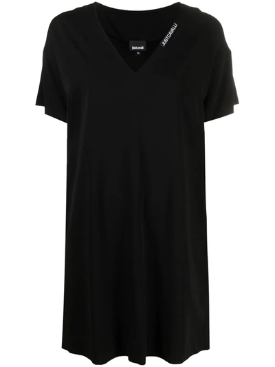 Just Cavalli Logo Tag V-neck T-shirt Dress In Black