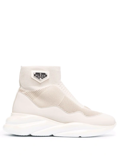 Philipp Plein Sock-style Chunky Sneakers In Neutrals