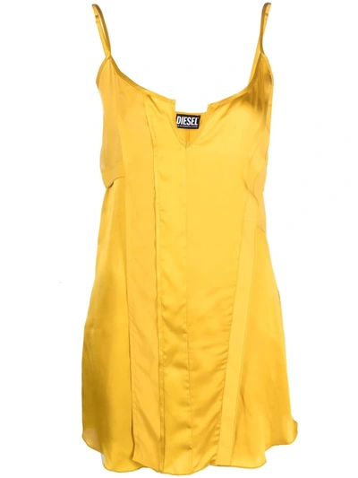Diesel Panelled Satin Slip Dress In Yellow