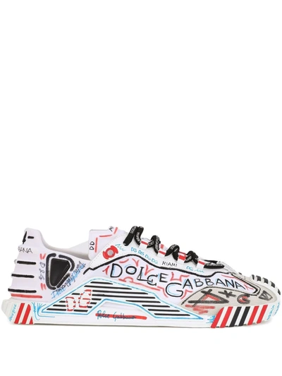 Dolce & Gabbana Graffiti Logo Print Trainers In White