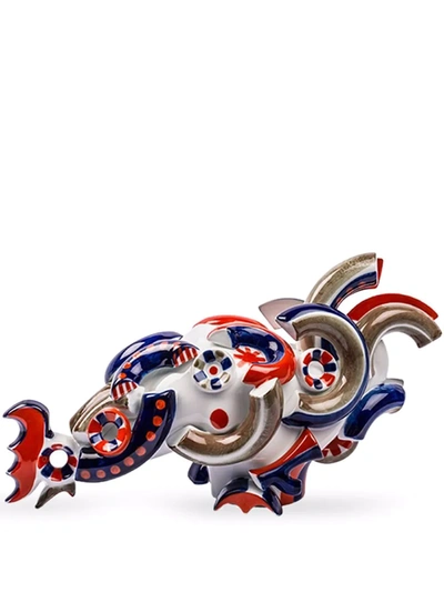 Sargadelos Rooster Gg2 Porcelain Figure In Blue&white&red