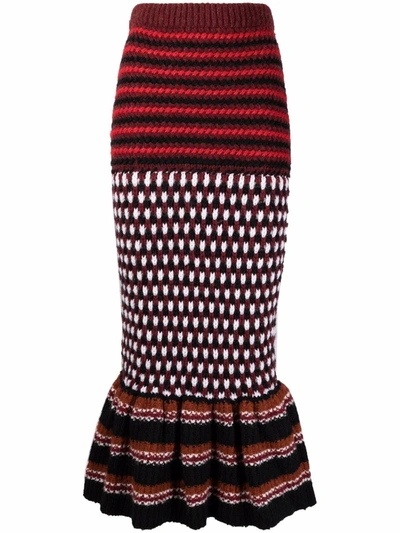 Marni Fluted Jacquard-knit And Striped Knitted Midi Skirt In Multicolor