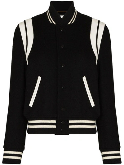 Saint Laurent Two-tone Varsity Jacket In Black