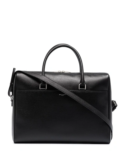 Saint Laurent Duffle Briefcase In Grain De Poudre Embossed Leather In Black