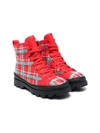 Camper Red Exclusive Tartan Brutus Ankle Boots In Red
