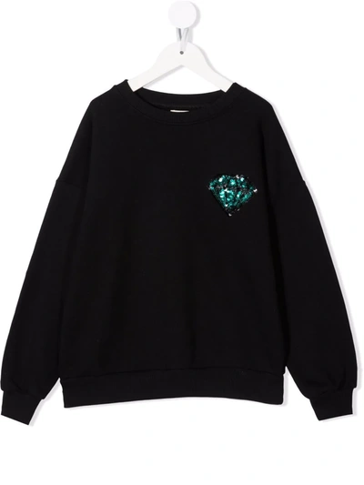 Andorine Kids' Sequin-embroidered Organic Cotton Sweatshirt In Black