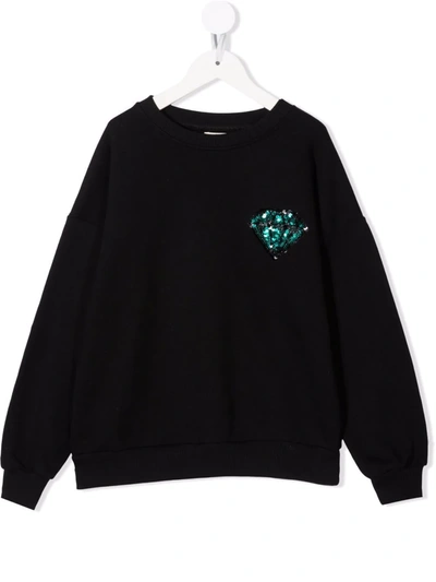 Andorine Kids' 亮片刺绣卫衣 In Black