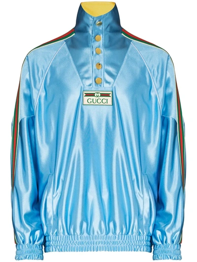Gucci Interlocking G Web Stripe Sweatshirt In Light Blue