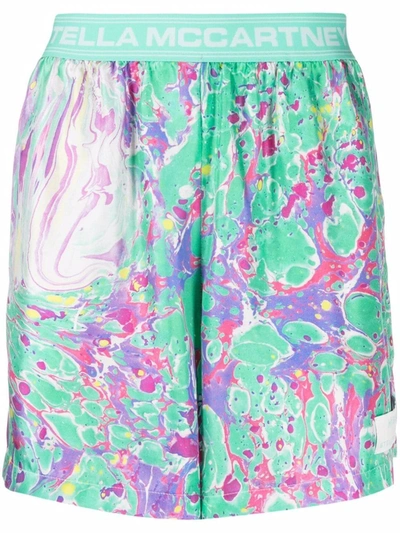 Stella Mccartney X Ed Curtis Oil Swirl Shorts In Green