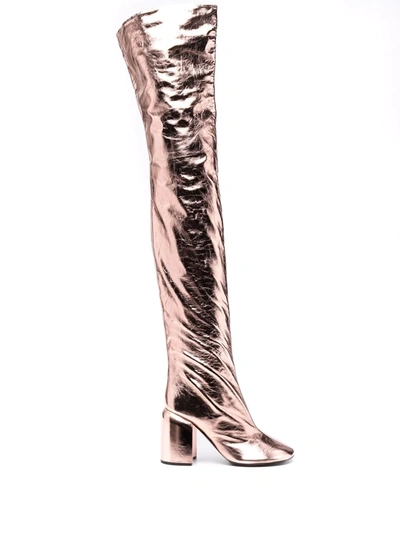 Jil Sander Thigh-length Leather Metallic Boots In Pink